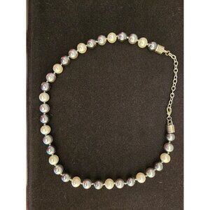 White and Grey Pearl Bead Necklace with Lobster Clasp and Extender Chain